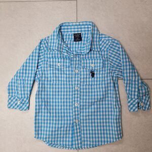 U.S. Polo Assn. Boys Long Sleeve Button Teal/white Plaid Shirt Size 2T